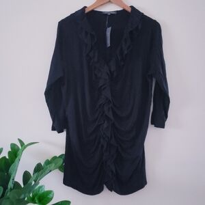 ADDITIONELLE BNWT Ruffle Front 3/4 Sleeve Tunic - Black 2X